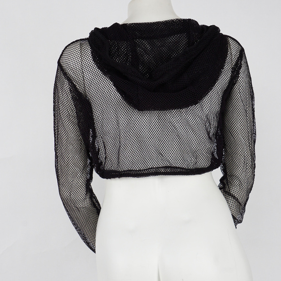 Sheer Mesh Crop Top Hoodie longs sleeves - Picture 6 of 6